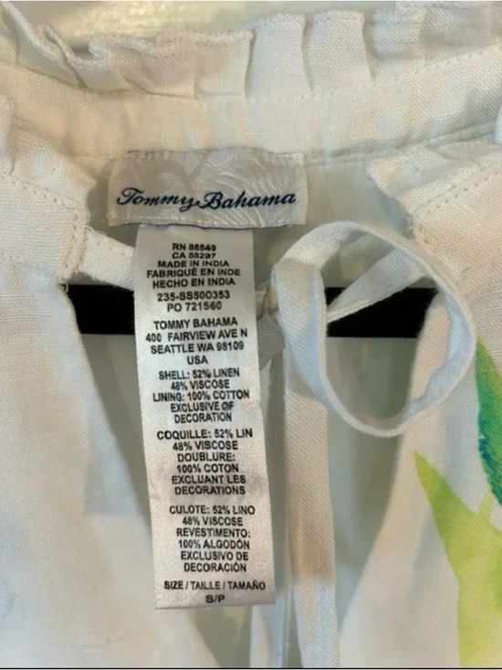 Tommy Bahama NEW Linen Sleeveless Women's Dress Size Small White Floral Tropical - Picture 3 of 4